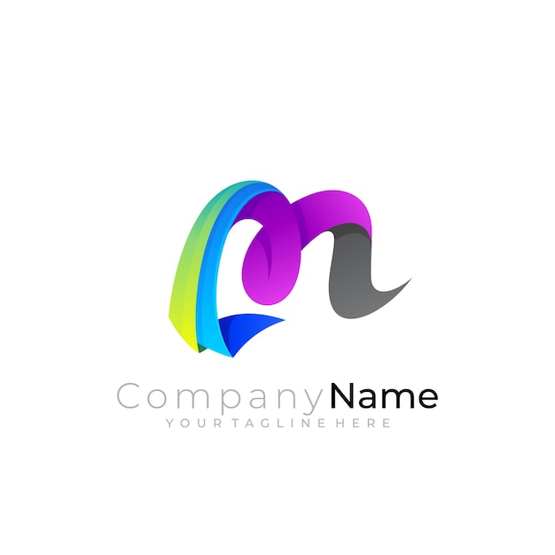 Logotipo do símbolo m com ícones coloridos da letra m do projeto 3d