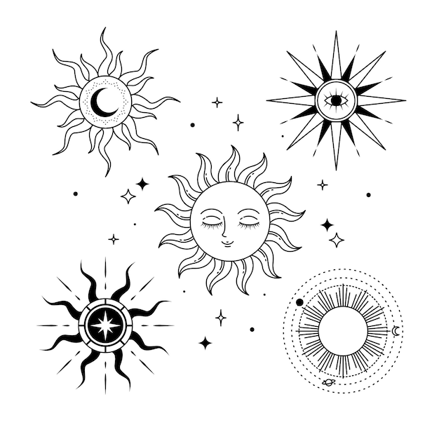 Vetor logotipo do sol na coleção de estilo esotérico