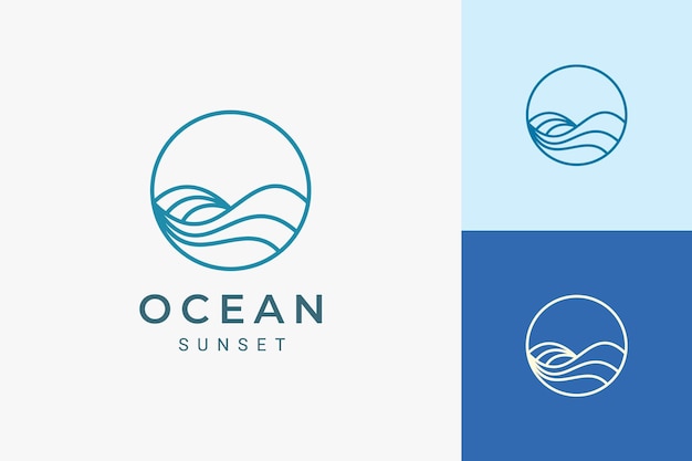 Logotipo do tema marinho ou aquático em forma de círculo simples de ondas do oceano