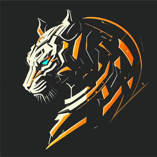 Logotipo do tigre no estilo do cyber-punk, o logotipo plano futurista com ilustração plana de tigre