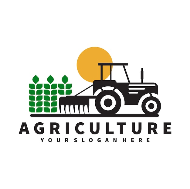 Vetor logotipo do trator para agricultura agronomia cultivo de trigo campos agrícolas rurais colheita natural