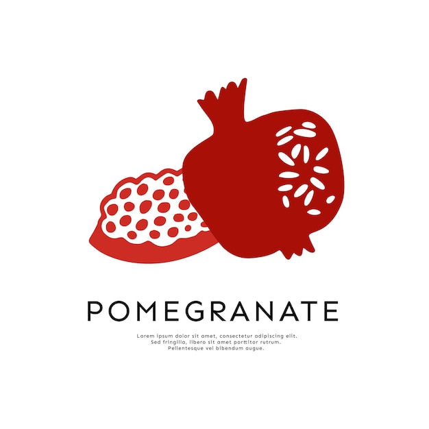 Logotipo do vetor de romã isolado no fundo branco. romã e semente para emblema, etiqueta para desenho de shana tova. garnet e grãos com tipografia - design de logotipo.