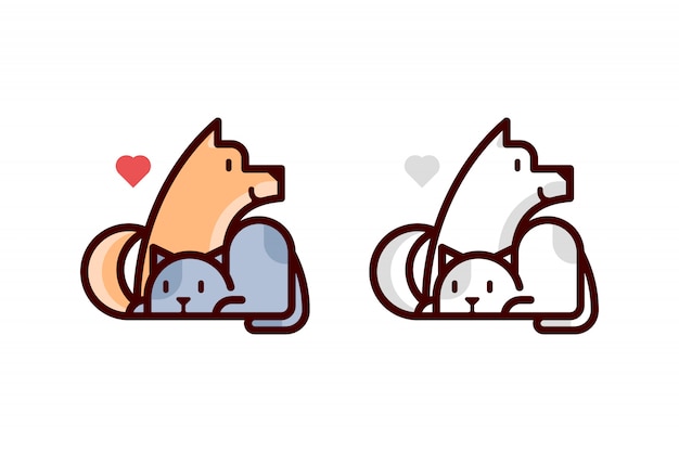 Logotipo dos desenhos animados do amor do gato e do cão