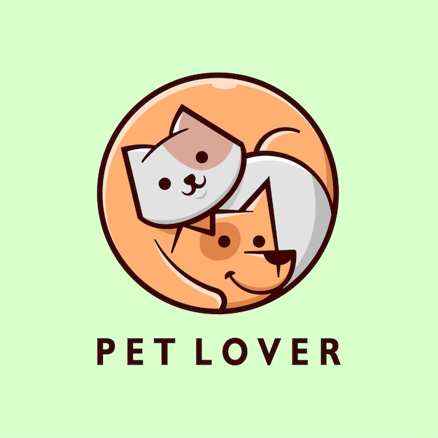 LOGOTIPO DOS DESENHOS ANIMADOS DO GATO CINZENTO BONITO E DO CÃO MARROM