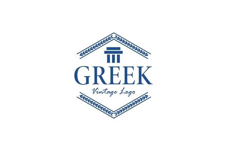 Vetor logotipo dos pilares gregos com borda clássica vintage