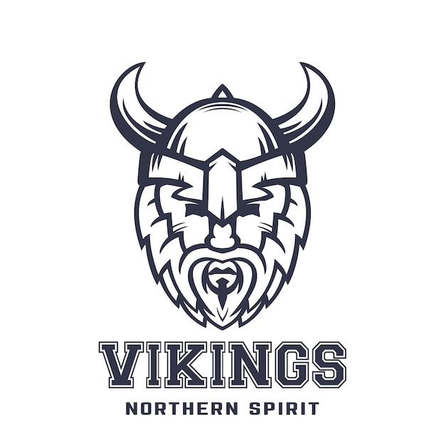 Logotipo dos Vikings, guerreiro barbudo no capacete com chifres sobre o branco