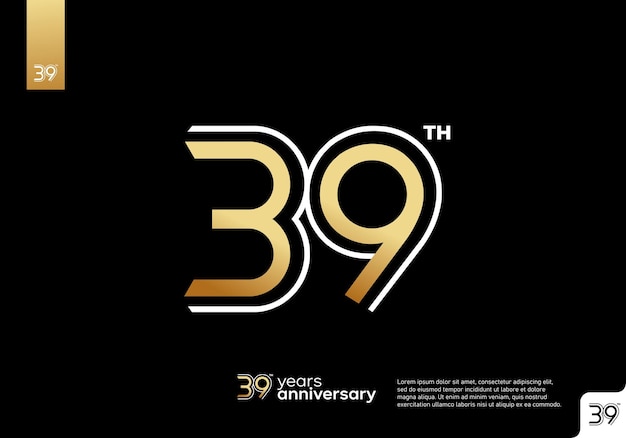 Logotipo dourado da celebração do 39º aniversário em fundo preto