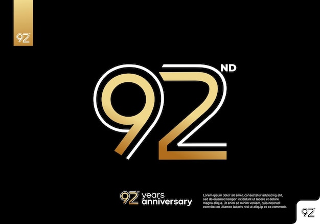 Logotipo dourado da celebração do 92º aniversário em fundo preto