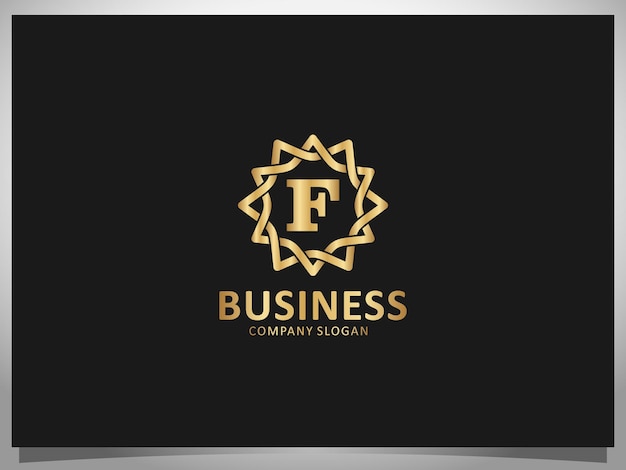 Logotipo dourado letra f isolado moldura floral geométrica