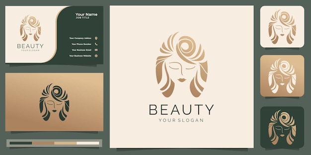 Logotipo e cartão de visita da beleza do cabelo