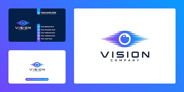 Logotipo e cartão de visita da tecnologia de visão gradient eye