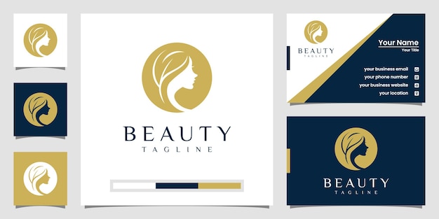 Logotipo e cartão de visita de cabelo de mulher bonita