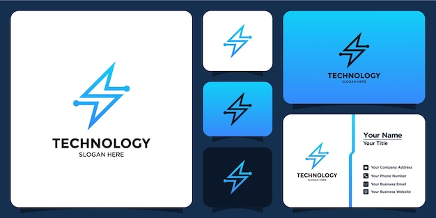 Logotipo e cartão de visita de design de tecnologia flash