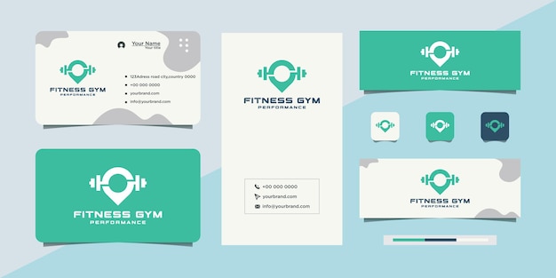 Logotipo e cartão de visita de esportes de fitness de academia