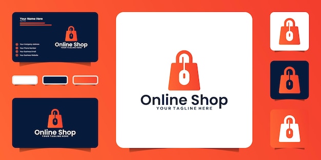 Logotipo e cartão de visita de inspiração de design de compras online