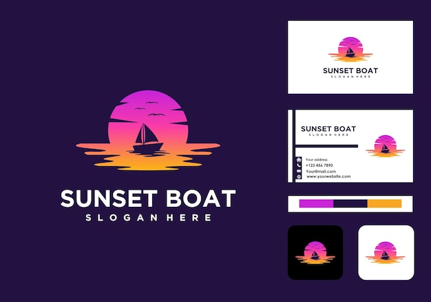 Logotipo e cartão de visita do barco ao pôr do sol