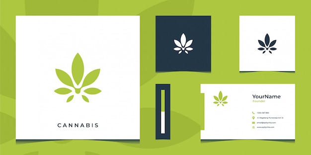 Logotipo e cartão de visita verde inspirado da cannabis