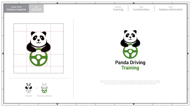 Vetor logotipo e guia da marca de treinamento de condução panda