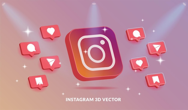 Logotipo e ícone do instagram definidos em estilo vetorial 3d