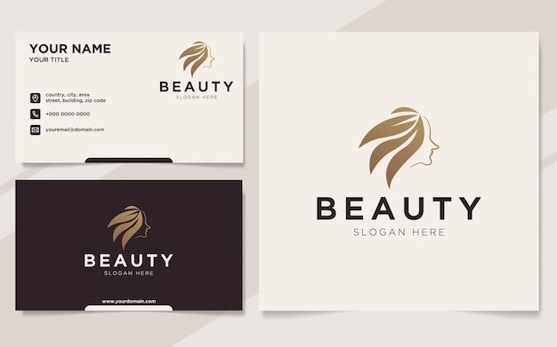 Logotipo e modelo de cartão de visita de mulheres de beleza de luxo