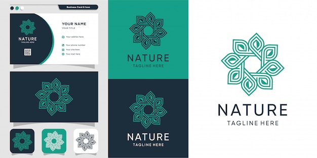 Logotipo elegante com arte de linha e modelo de logotipo e cartão de visita minimalista