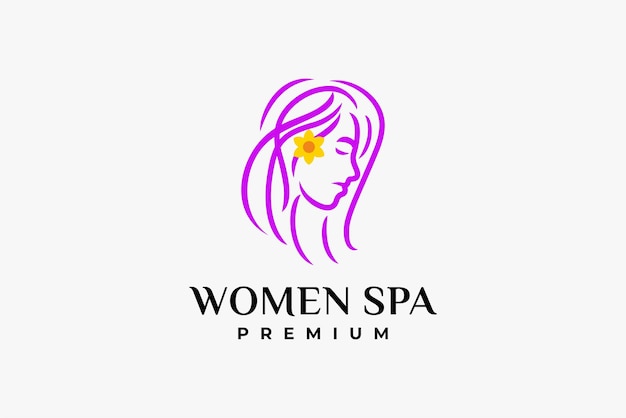 Logotipo elegante da mulher spa com flor na orelha