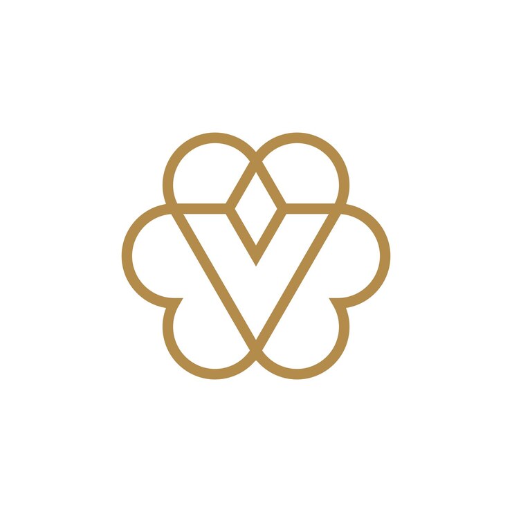 Vetor logotipo elegante de flor de diamante com a letra v