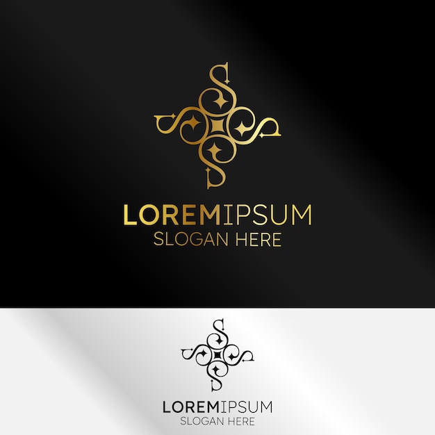 Logotipo elegante de letra S dourada para marca de luxo