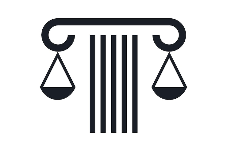Vetor logotipo elegante simples do escritório de advocacia logotipo da justiça fundo preto e branco