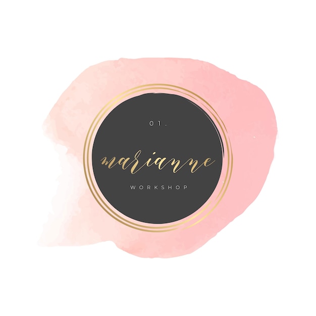 Logotipo feminino com textura de aquarela e elementos dourados