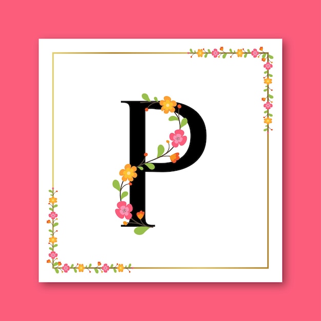 Vetor logotipo feminino decorativo floral letra p