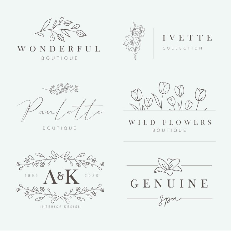 Vetor logotipo floral desenhado à mão