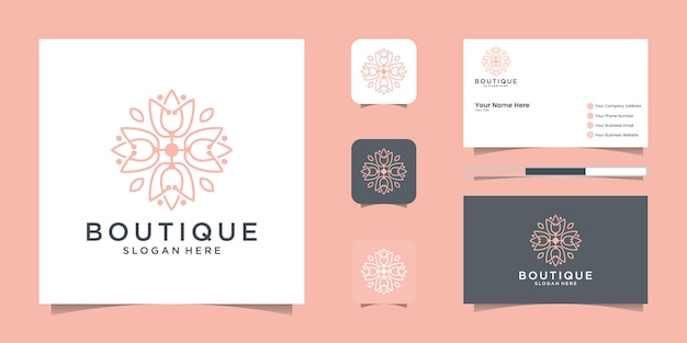 Logotipo floral elegante minimalista para beleza, cosméticos, ioga e spa. design de logotipo e cartão de visita