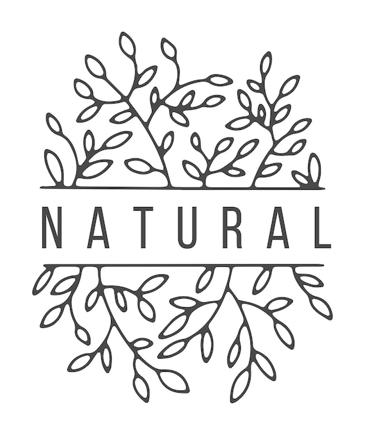 Logotipo florístico com flores e ramos simples. logotipo isolado com texto. copie o espaço na fronteira, esboço moderno minimalista. arte da moda. desenho floral incolor, vetor em estilo simples