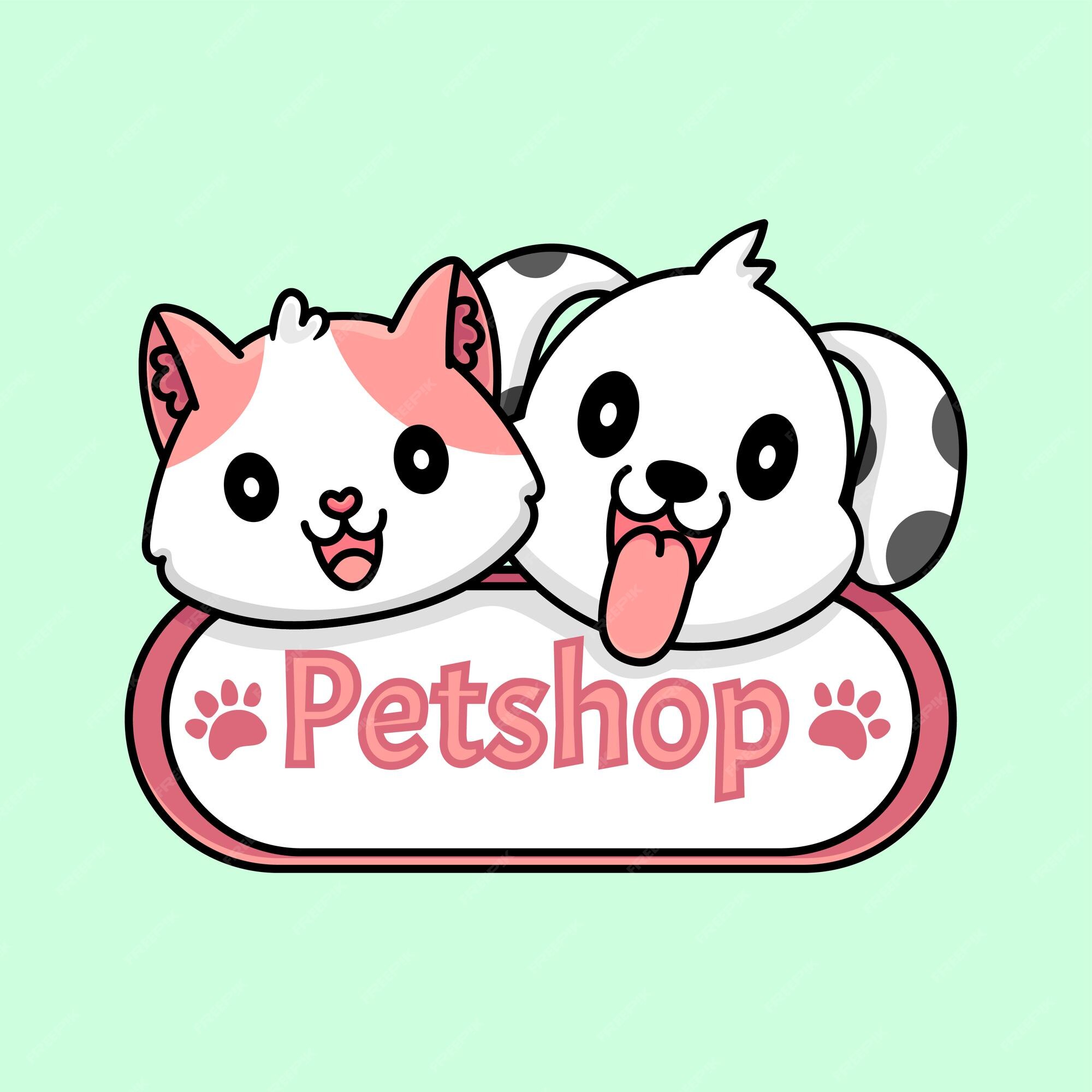 Logotipo fofinho da petshop com gato e cachorro