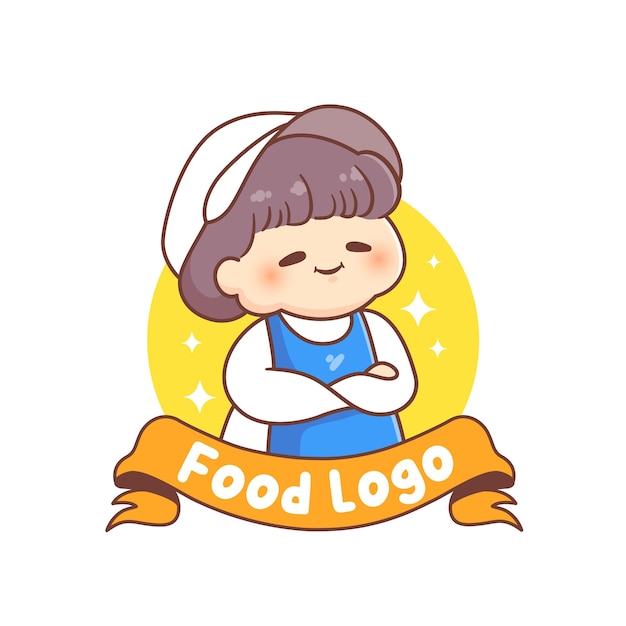 Vetor logotipo fofo do mascote do chef da vovó para o logotipo culinário do restaurante