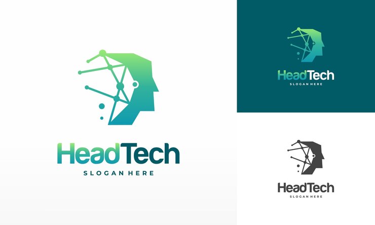 Logotipo Head Tech, vetor de conceito de logotipo Pixel Head, modelo Robotic Technology Logo projeta ilustração vetorial