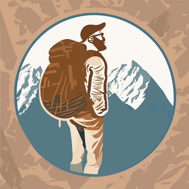 Logotipo icônico de um viajante aventureiro com mochila