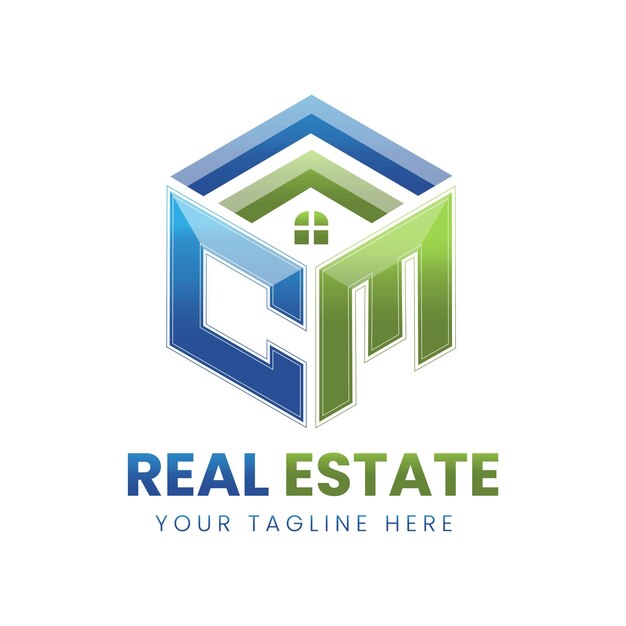 Vetor logotipo imobiliário de gradiente vetorial cm