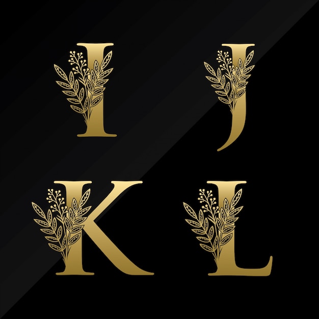 Vetor logotipo inicial da letra de ijkl com a flor simples na cor do ouro