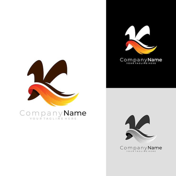 Vetor logotipo k e fogo logotipo k com modelo de design de fogo estilo 3d