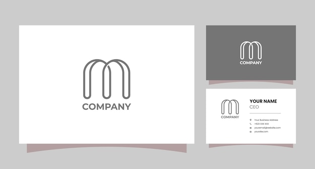 Logotipo minimalista clássico da letra m com cartão de visita