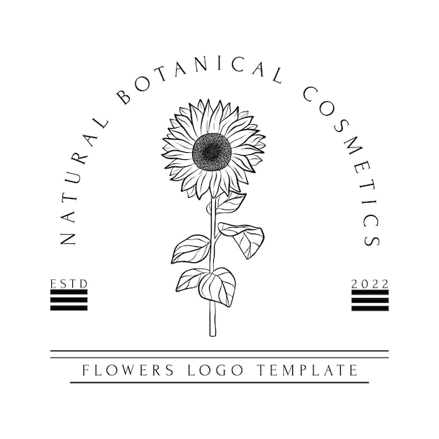 Logotipo mínimo desenhado à mão de flores desabrochando e folhas na arte de linha Ilustração vetorial floral boêmia Composição decorativa de monograma botânico para convite de casamento de cartão de felicitações