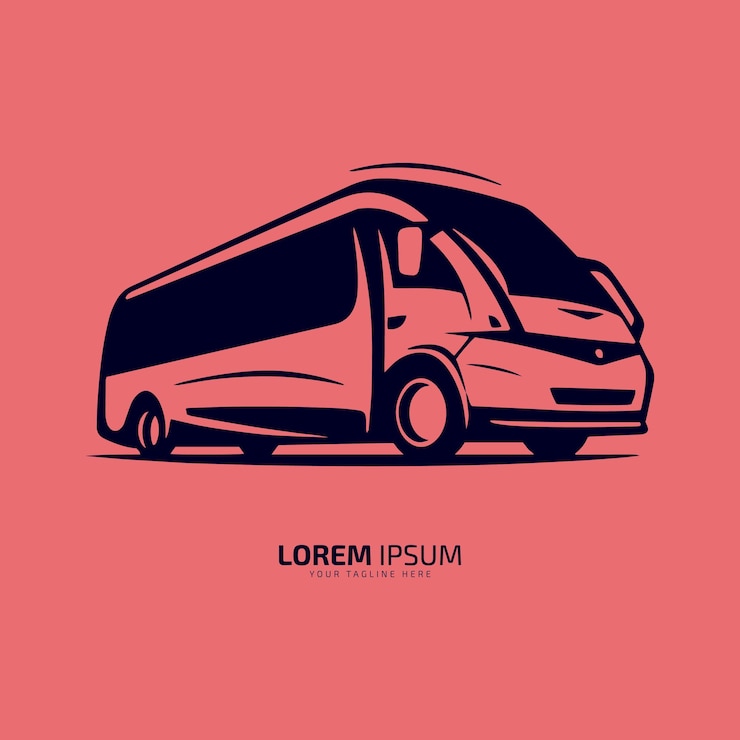 Vetor logotipo mínimo e abstrato do ônibus vetor ônibus escolar ícone silhueta de ônibus estudantil design de modelo isolado em fundo vermelho