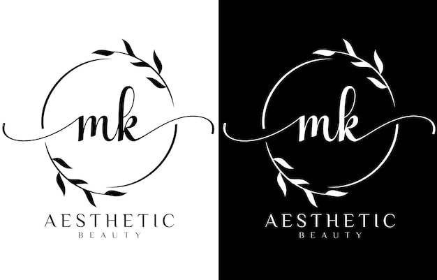 Logotipo mk letter beauty com ornamento florescente