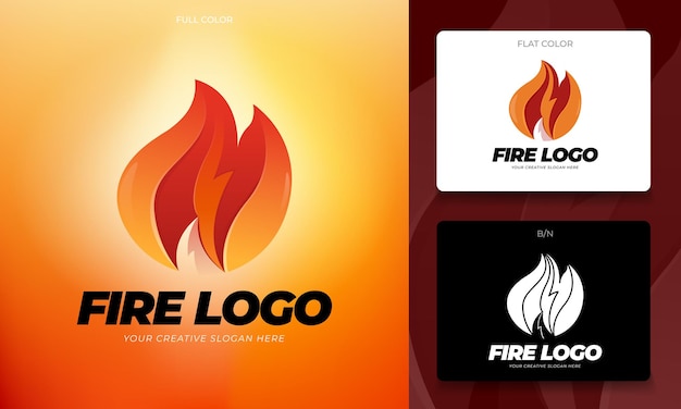 Logotipo moderno de restaurante de comida quente com fogo ilustrado em vetor editável