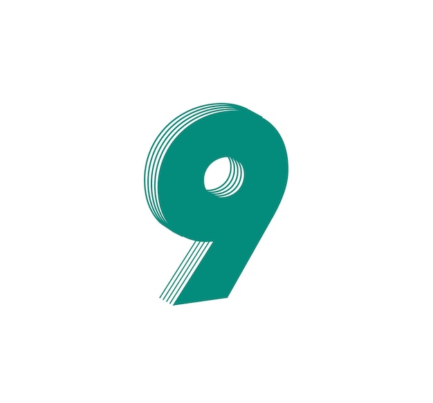 Logotipo moderno linear 3d do número 9. número na forma de uma faixa de linha. desenho abstrato linear