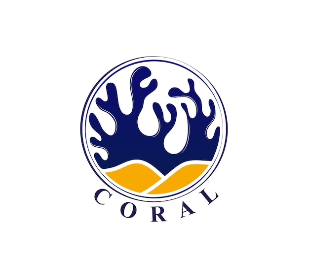 Vetor logotipo na forma de coral marinho azul sobre fundo de areia amarela eps10