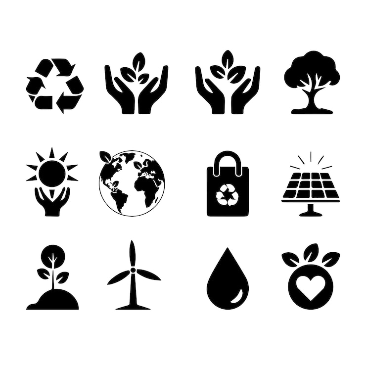 Vetor logotipo natural ecológico definido em estilo de silhueta vetorial