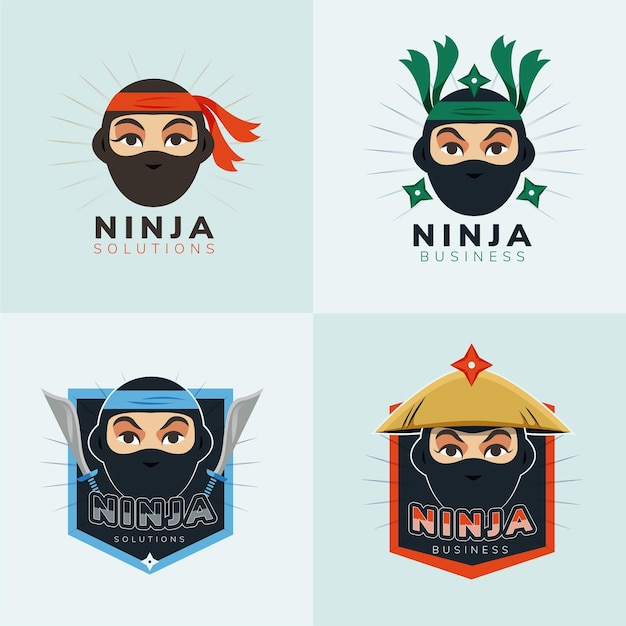 Vetor logotipo ninja de design plano